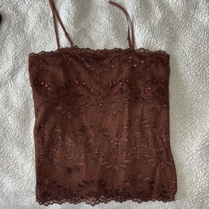 Elegant Brown Lace Camisole Top